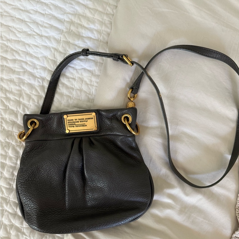 Marc By Marc Jacobs Grey Leather Crossbody Bag with Gold Accents